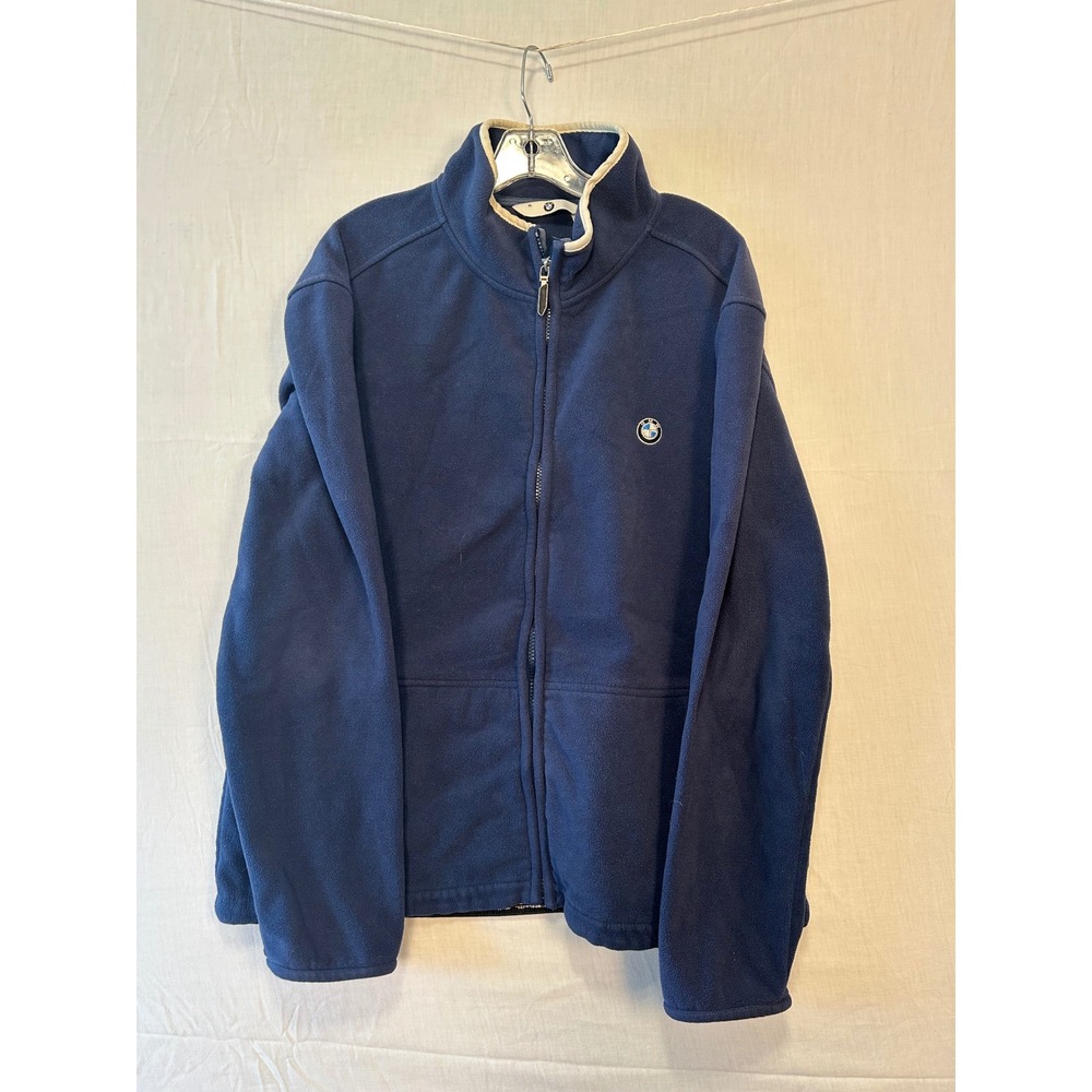 BMW Mens Navy Blue Full Zip Recycled Fleece Jacket XL 80142166762-766 Mock Neck